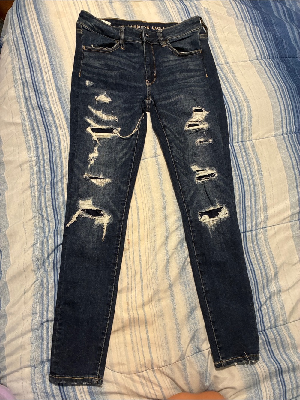 American Eagle Outfitters Dark Blue Ripped Skinny Jeans
